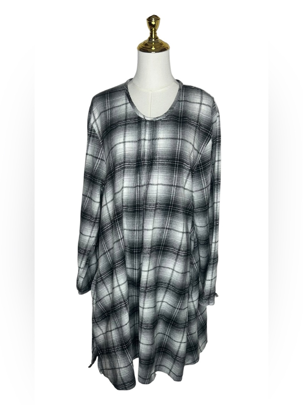 Tulip Black & White Plaid Long Sleeve Lagenlook Tunic Flannel Dress Sz XL Fall